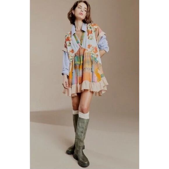 NEW! Free People 'Agnes' Tiered Ruffle Minidress in SPRING COMBO (M) - Picture 7 of 12